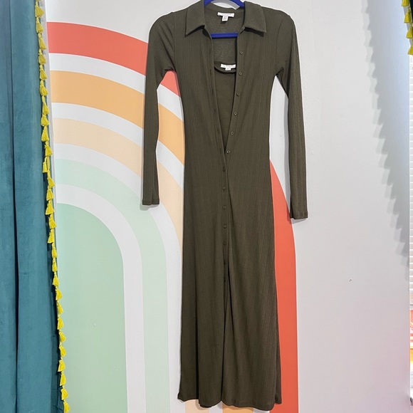 Top Shop Midi Dress Cardigan Style Button Down Ribbed Green NWOT - Picture 6 of 10